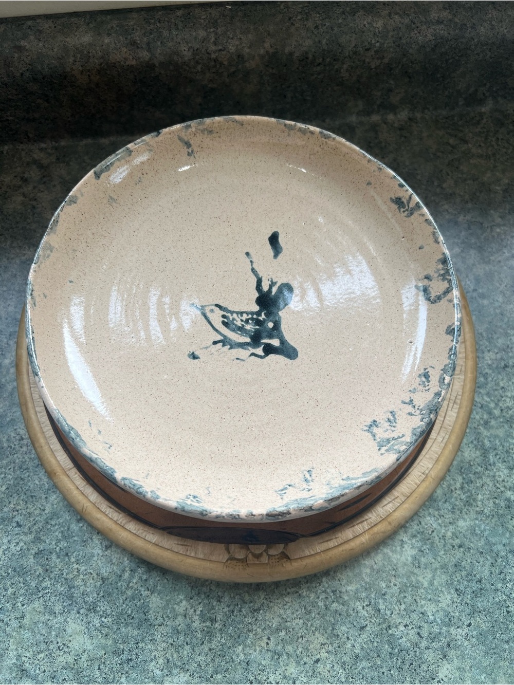 Antique Bybee Pottery/ Cornelison Pottery Blue Bird/ Wren Plates (3) EUC 8.5"